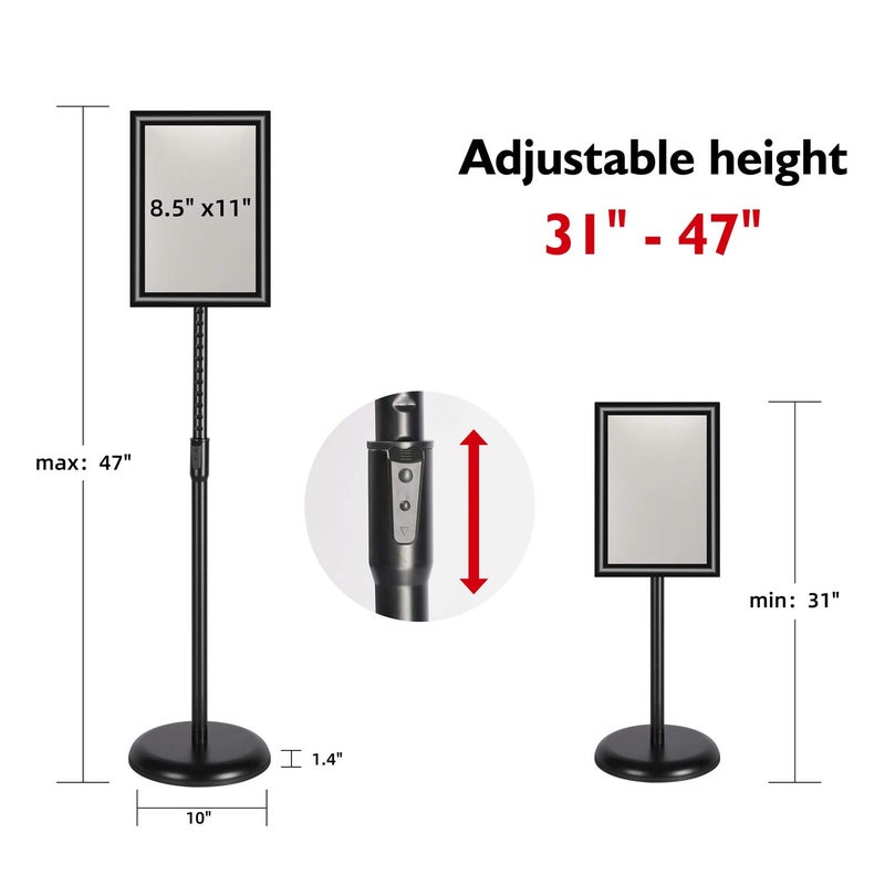 T-Sign Adjustable Heavy Duty Pedestal Sign Holder Floor Stand, Sign Stand Poster Stand, Standing Floor, 8.5 x 11 inch, Vertical & Horizontal View, Outdoor Standing Display Sign Holders Aluminum Black 2 Pack - Image 3